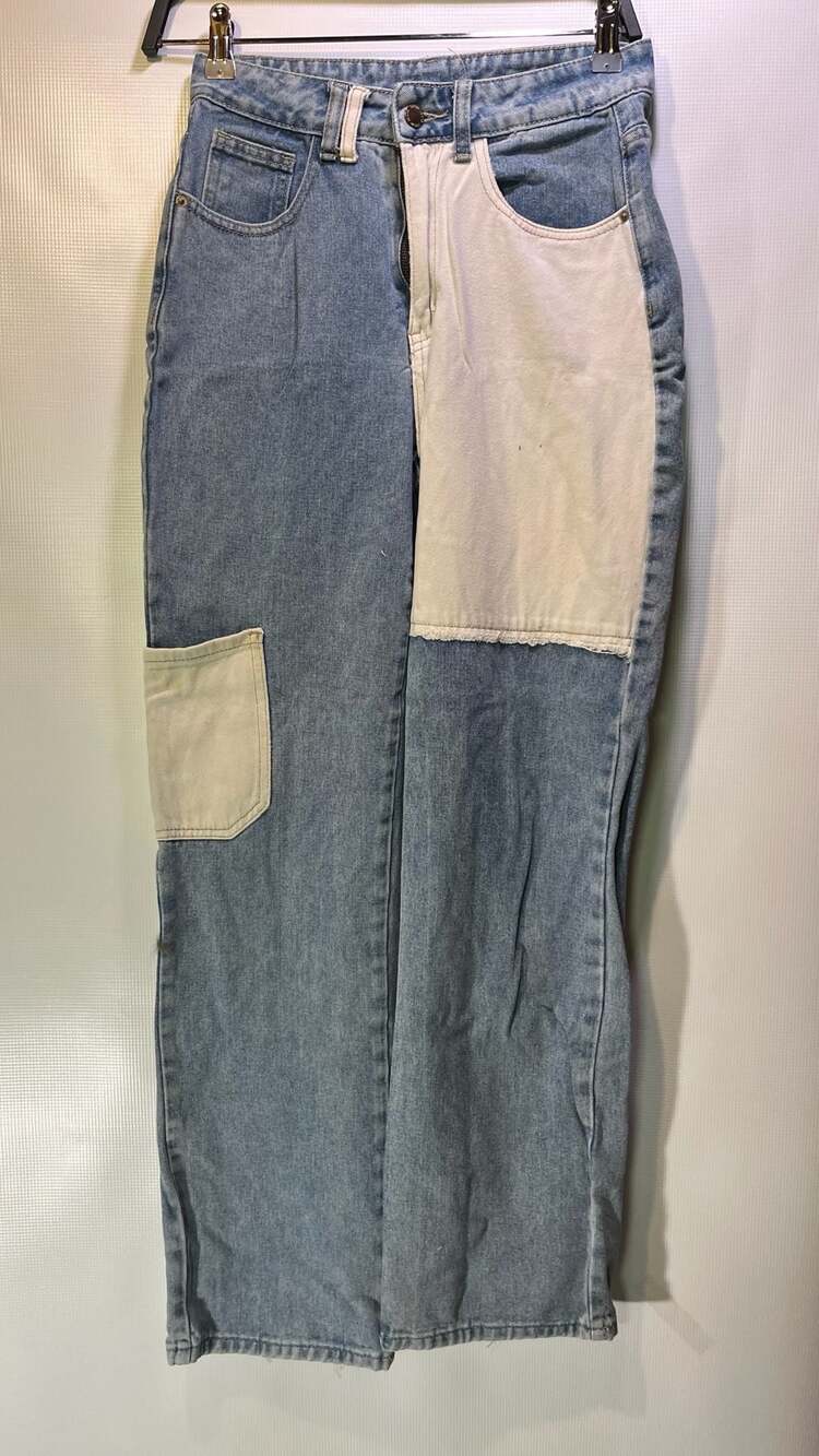 Shein Women's High-Rise Two-Tone Patchwork Wide-Leg Denim Jeans